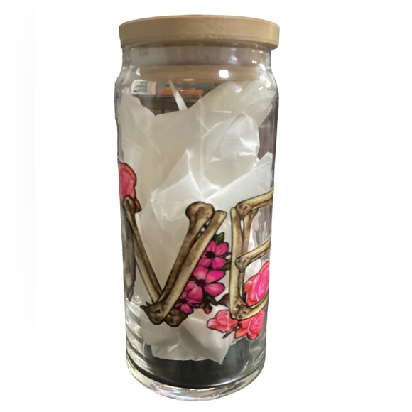New LOVE skeleton flowers Cup with Bamboo Lid and Straw 20oz - Picture 9 of 11